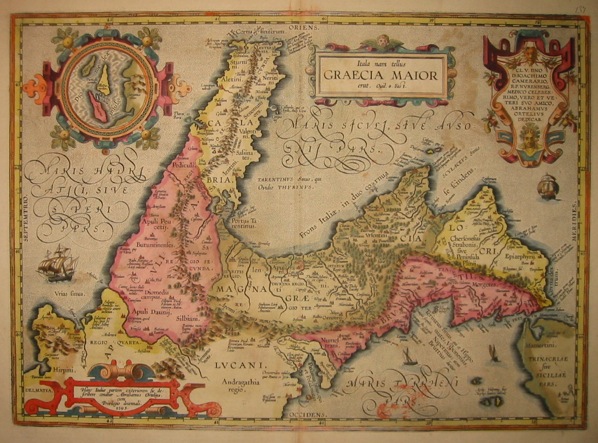 Ortelius Abraham (1528-1598) Itala nam tellus Graecia maior erat 1603 Anversa, Jean Baptiste Vrients 